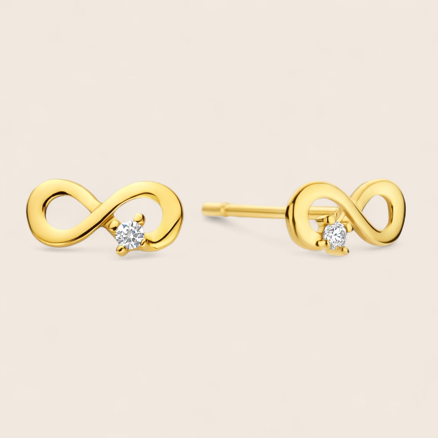 585 Gold Stud Earrings – Endless Love in infinity design with sparkling zirconia – Minimalist