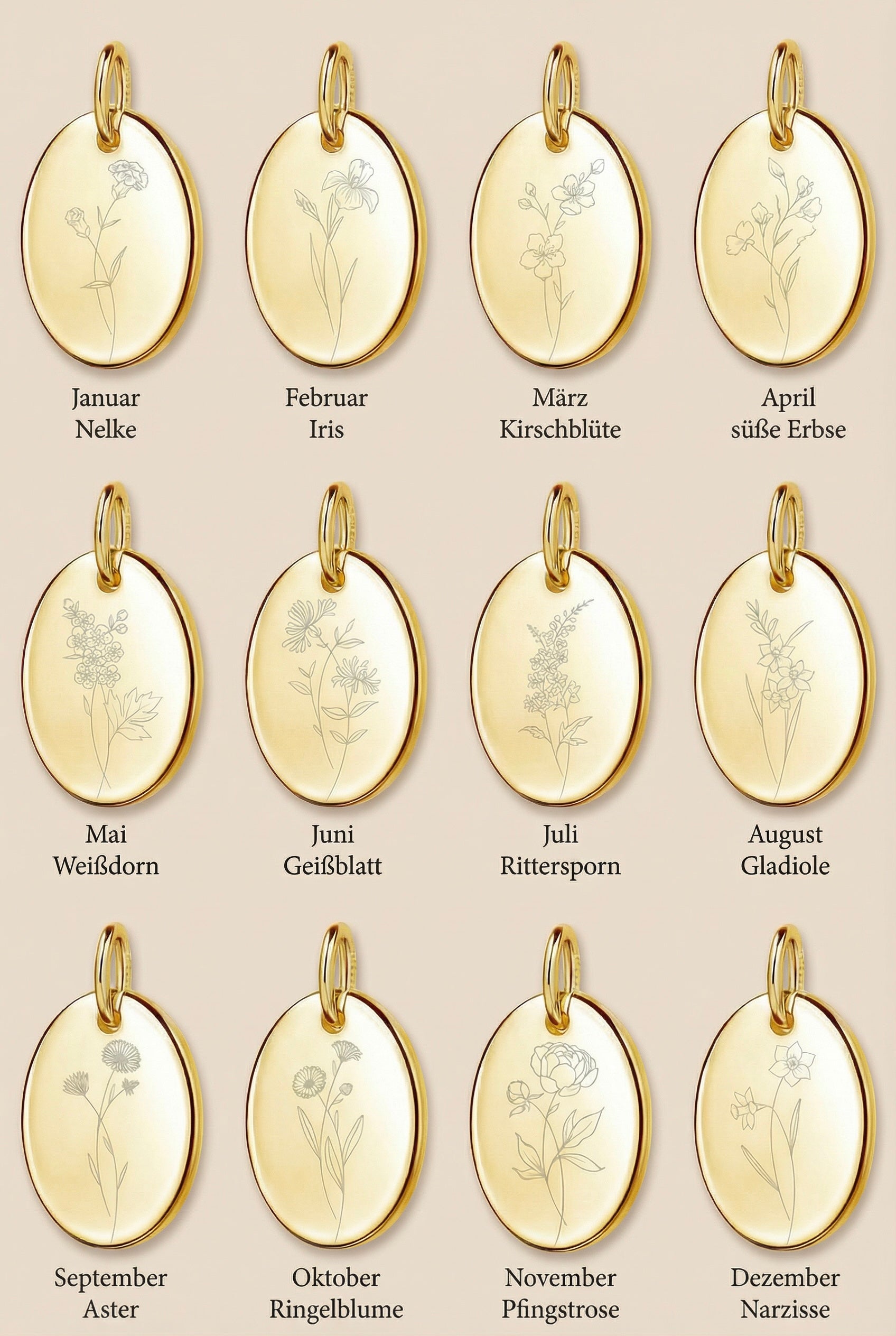 Personalisierte Halskette mit Geburtsblumen- und Geburtsstein-Anhänger aus 925 Silber oder Silber vergoldet - NINASIA
