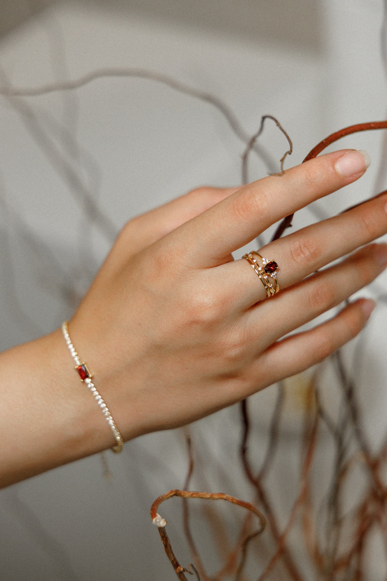 Ruby Set made of 925 silver, 18K gold plated