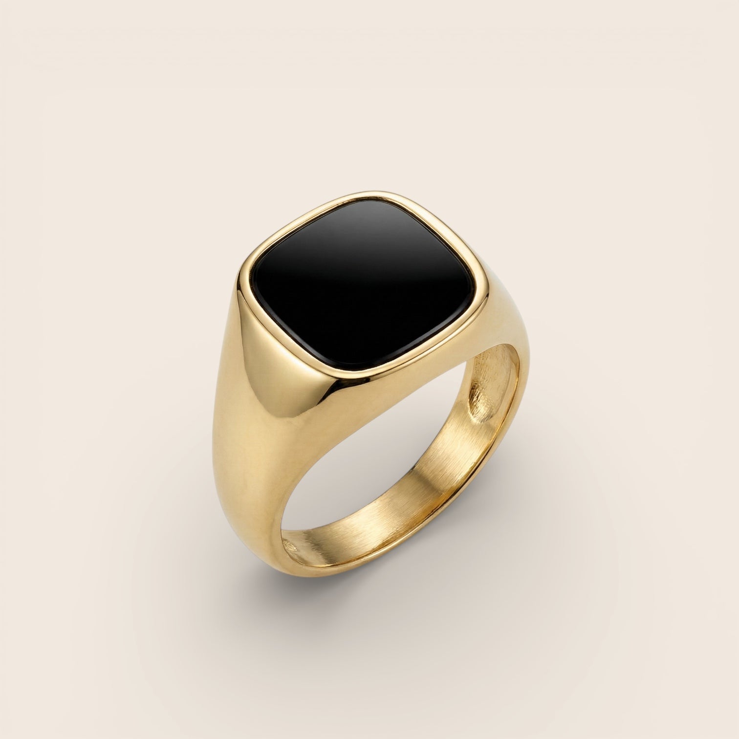 Herren - Massiver Herrenring mit schwarzem Agathe Stein – 925 Silber, 18K vergoldet, Unisex