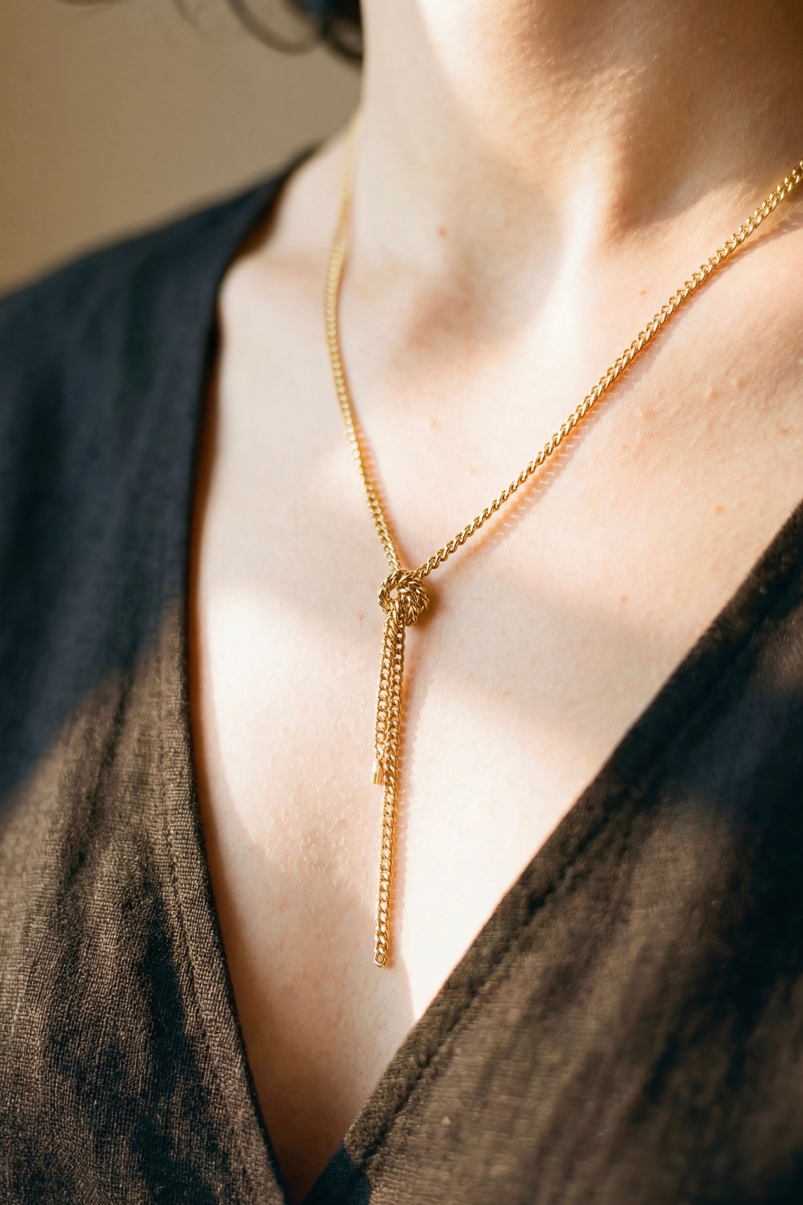 Massives Y-Collier mit Knoten aus 925 Sterling Silber 18K vergoldet – 60 cm - NINASIA