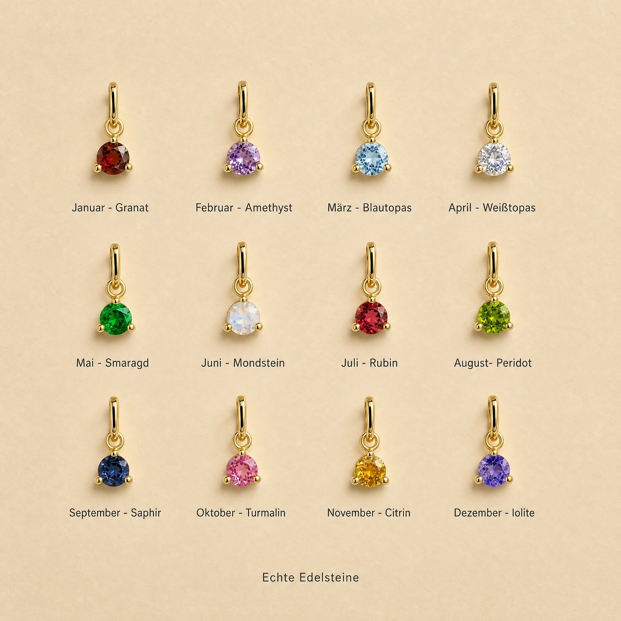 Pendentif en pierre de naissance/pierre du mois filigrane 333 Or – Amita – avec ou sans collier