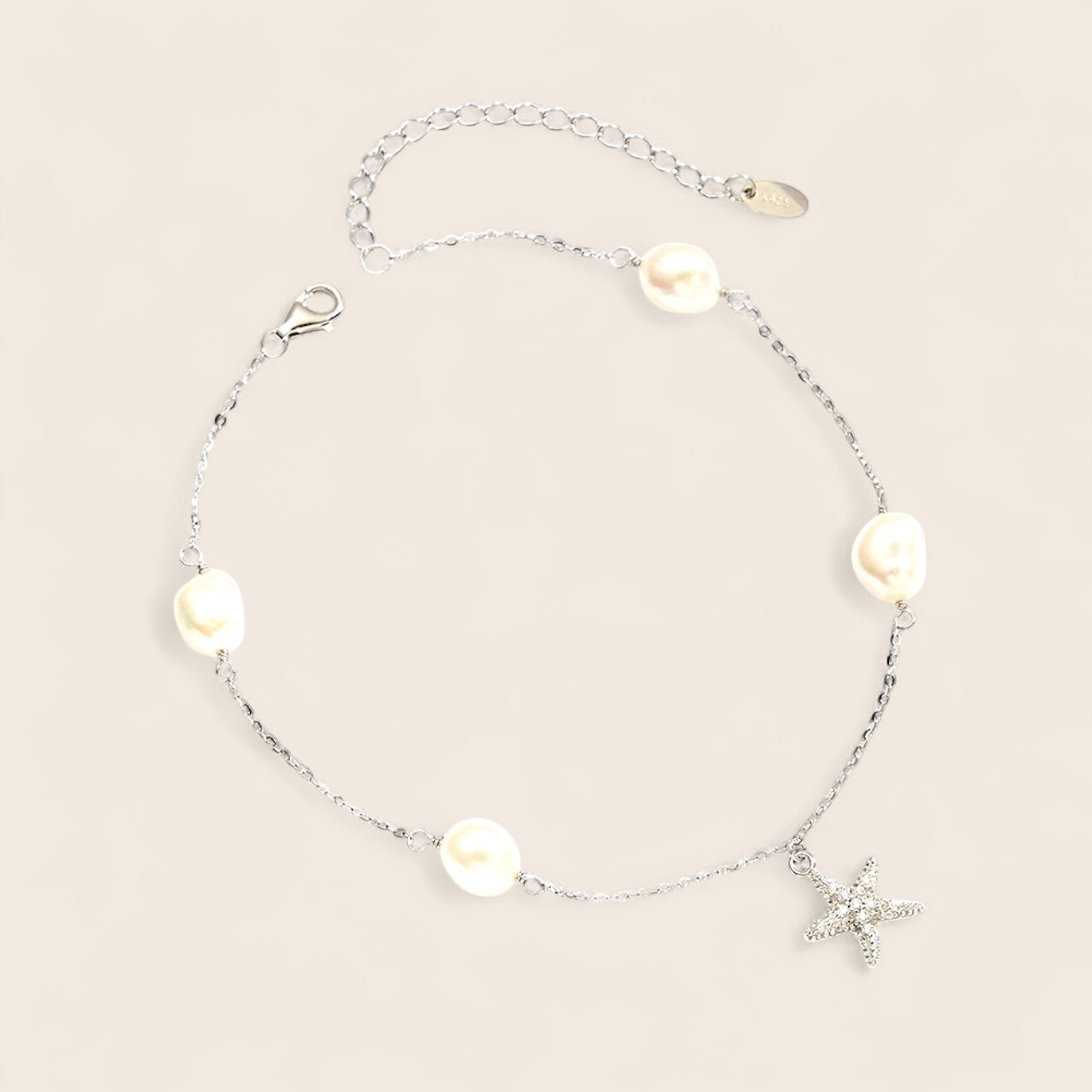 Anklet with starfish and genuine freshwater pearls – 925 silver or gold-plated 925 silver