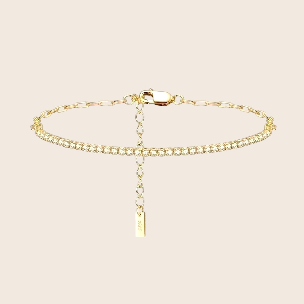 Elegant tennis bracelet with zirconia diamond inlay - made of 925 silver 14K gold-plated