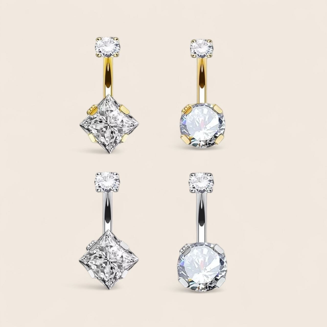 Titanium belly button piercing with clear zirconia stones