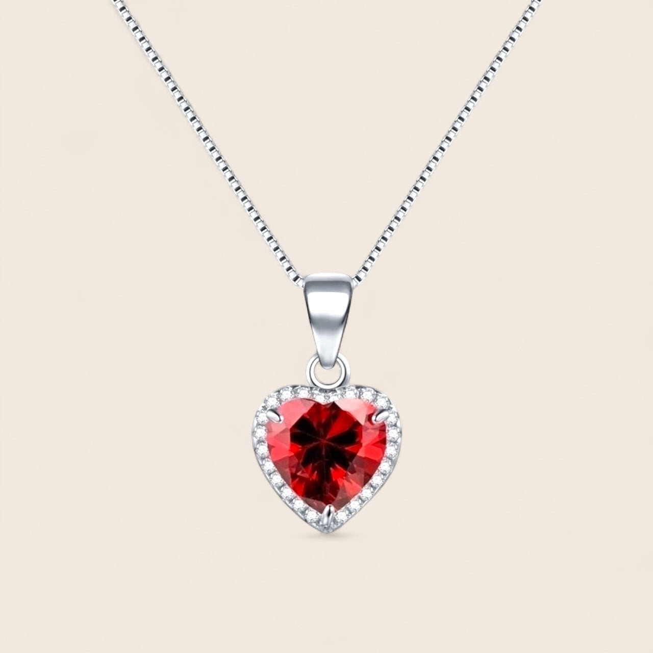 Elegant heart-shaped necklace with red gemstone zirconia inlay 925 silver