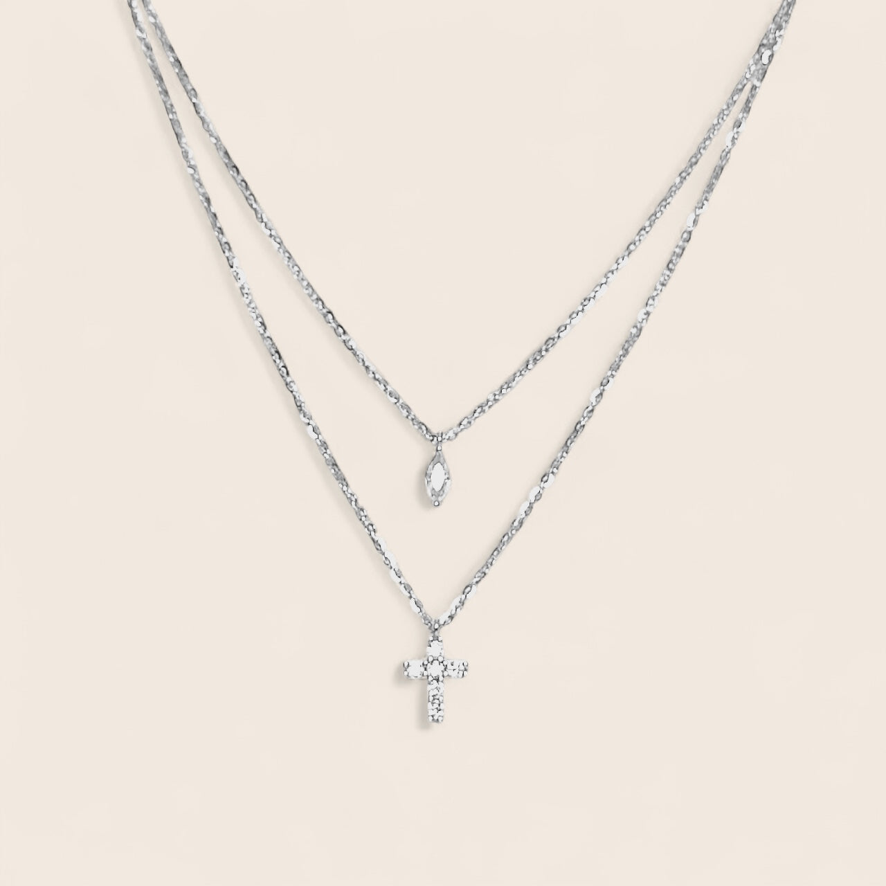 Double Cross Design Drop Charm Zirconia Necklace made of 925 silver gold plated
