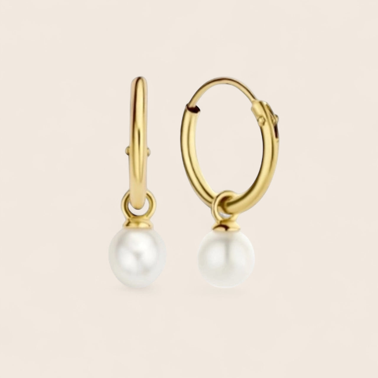 Mini round hoop earrings with pearls - earrings made of 925 sterling silver 14K gold-plated