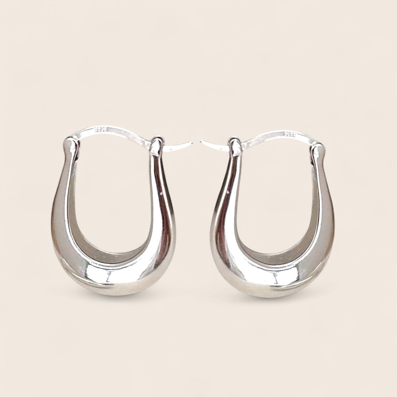 Minimalist U-shaped French Hoop Chunky Earrings 925 Silver