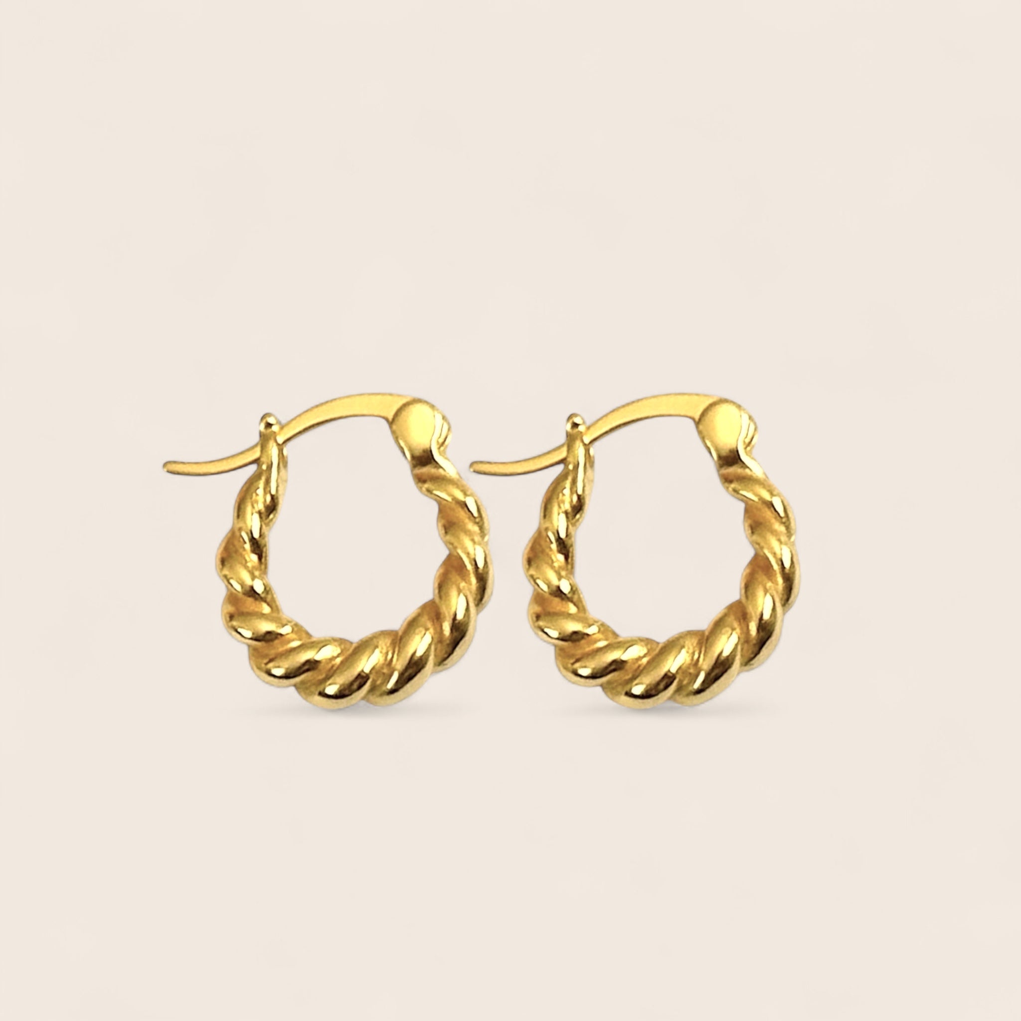 Mini Twisted Croissant U-shaped hoop earrings minimalist, made of 925 silver 14K gold-plated