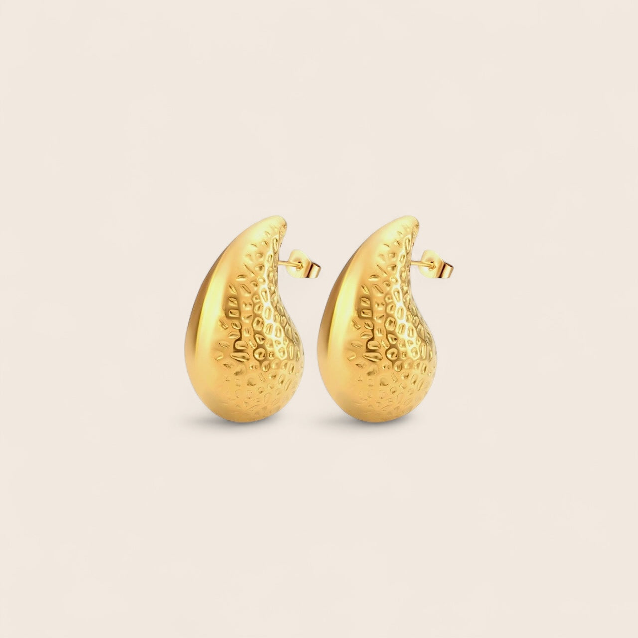 Large XXL drop earrings with texture – 18K gold plated stainless steel