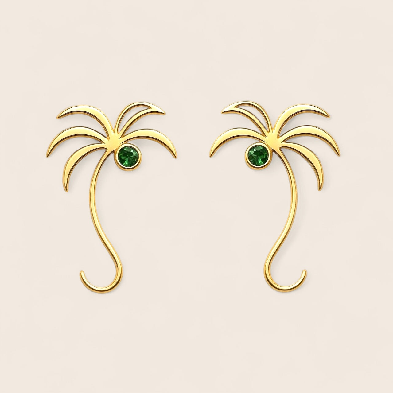 Palm Breeze on Emerald Island – Palm tree earrings with green zirconia – Earrings made of 925 silver 18K gold-plated
