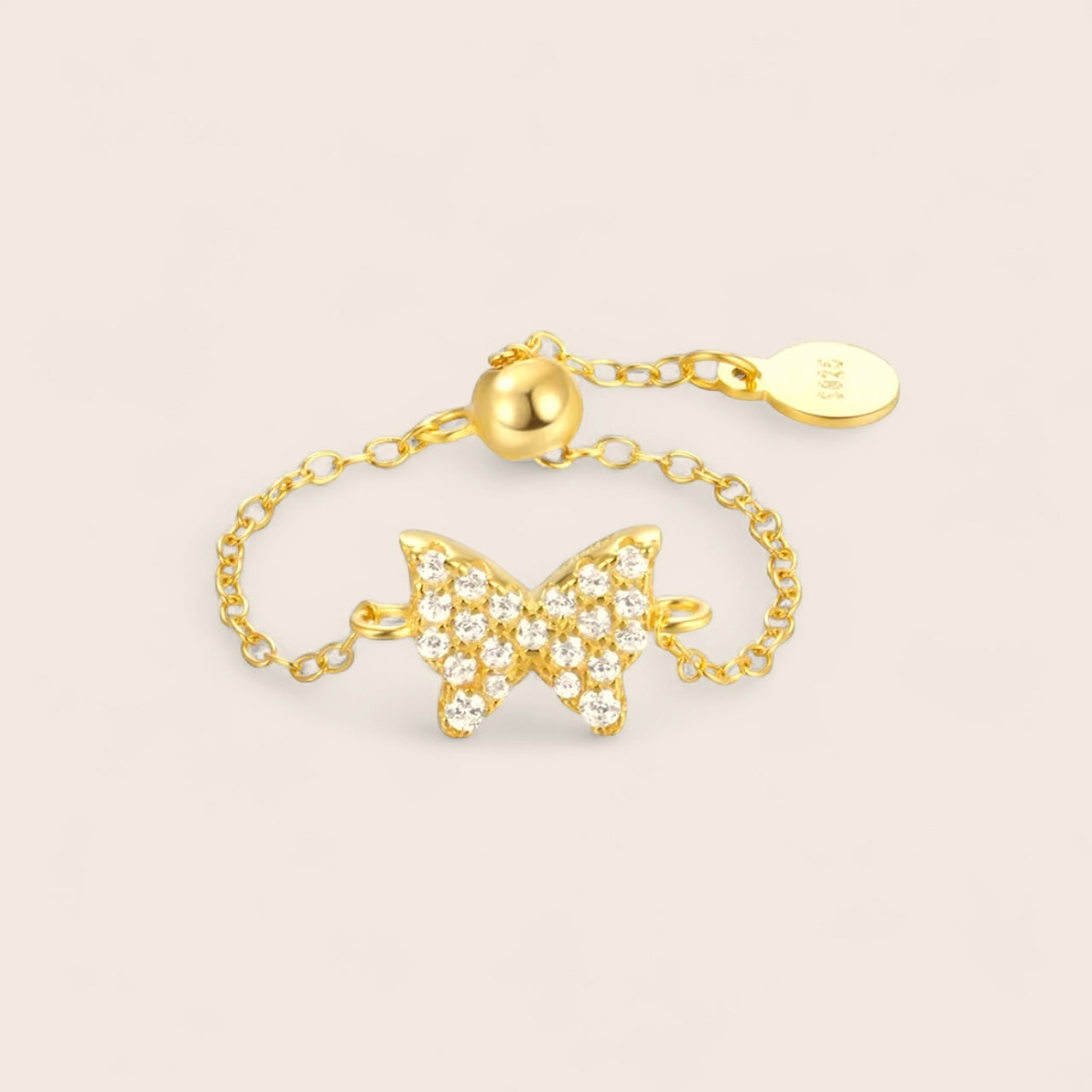 Golden Butterfly glow - delicate zirconia ring with butterfly design - adjustable size - made of 925 silver 14k gold-plated