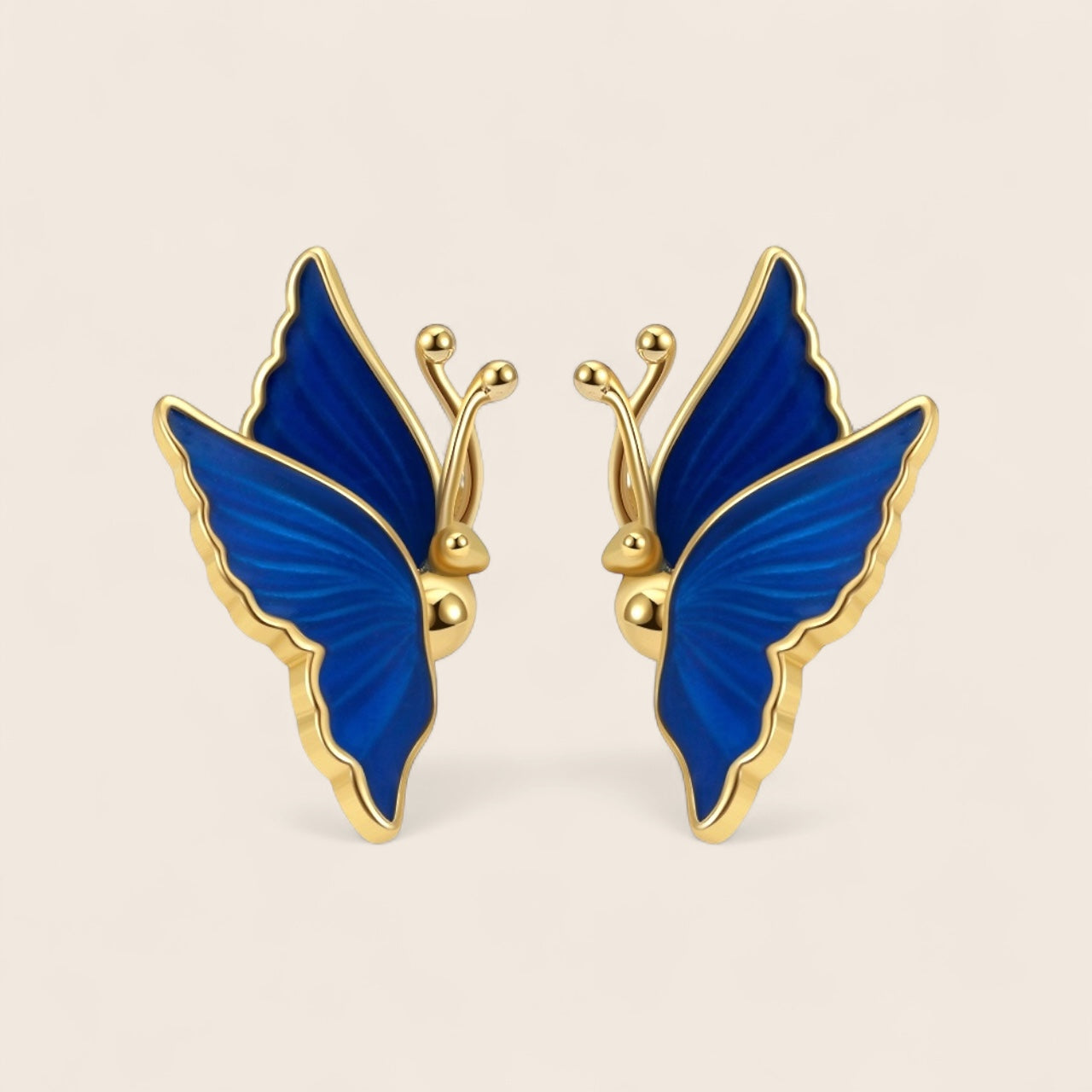 Blue Butterfly – Dainty 3D butterfly stud earrings made of 925 silver with 14k gold plating