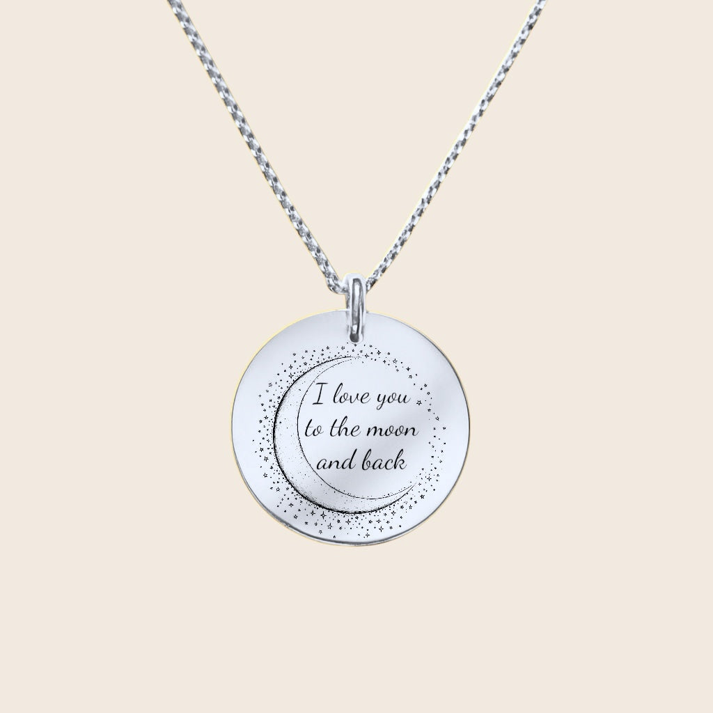 Personalisierte Halskette – Mond Anhänger - I love you to the moon and back - aus 925 Silber oder Silber vergoldet