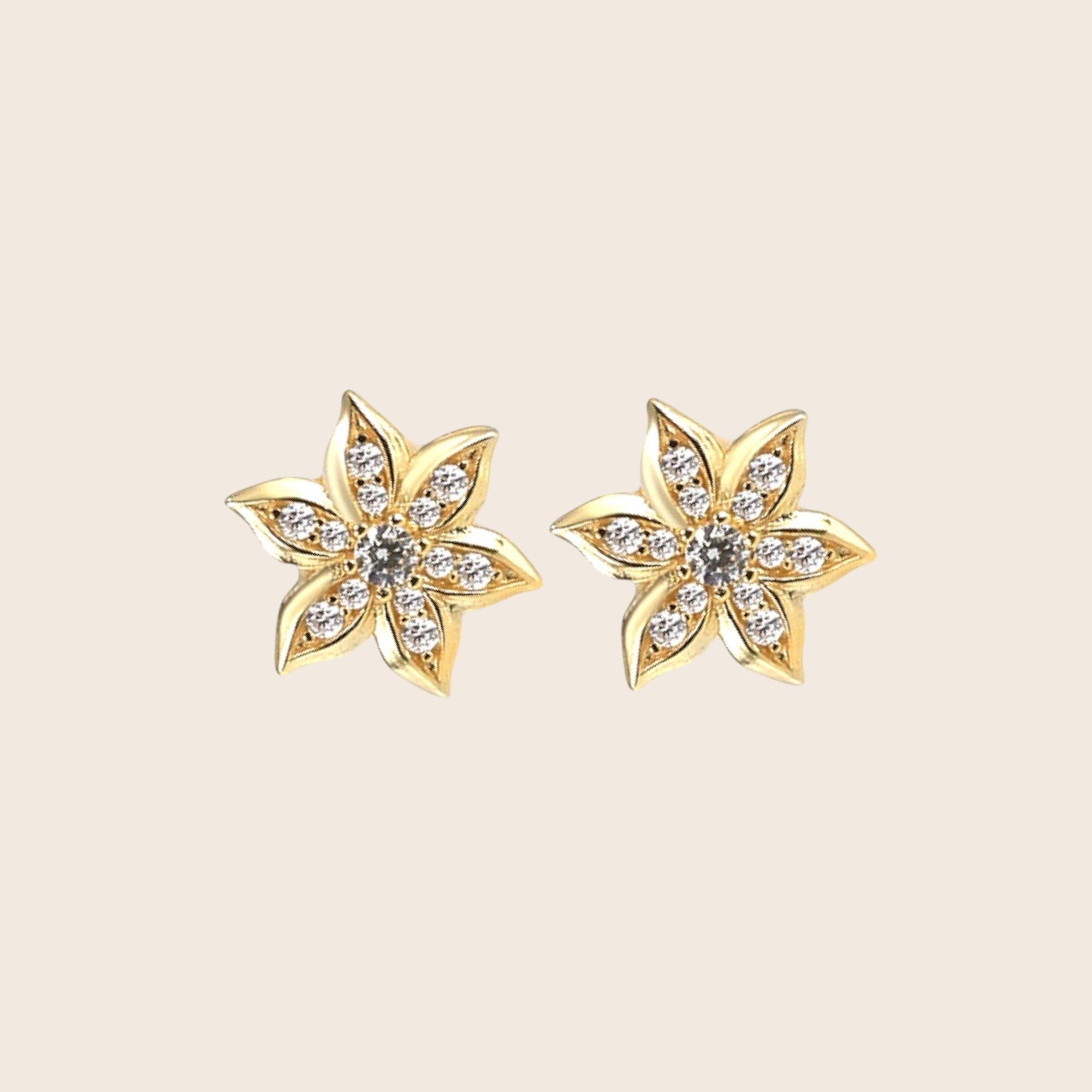 Lotus flower stud earrings with zirconia – earrings made of 925 silver 14K gold-plated