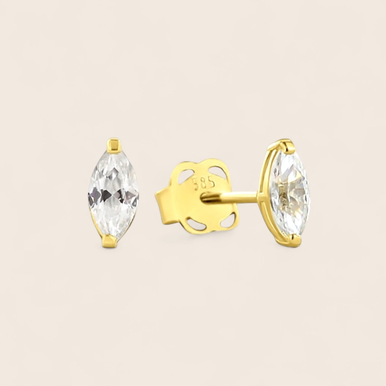 585 gold stud earrings with zirconia - Marquise design earrings for women