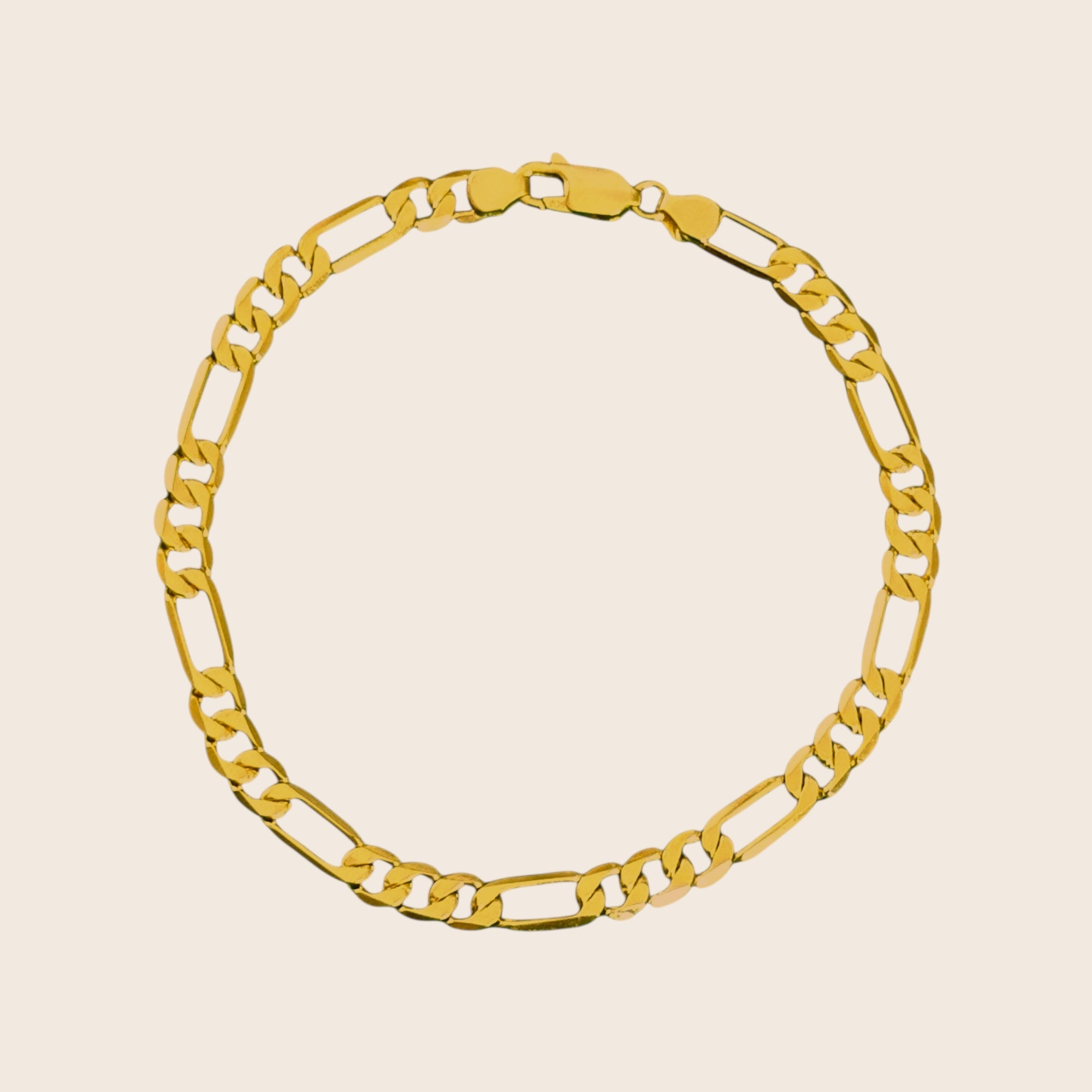Men's Figaro Bracelet with Diamond Cut – 925 Silver, 18K Gold Plated, Unisex
