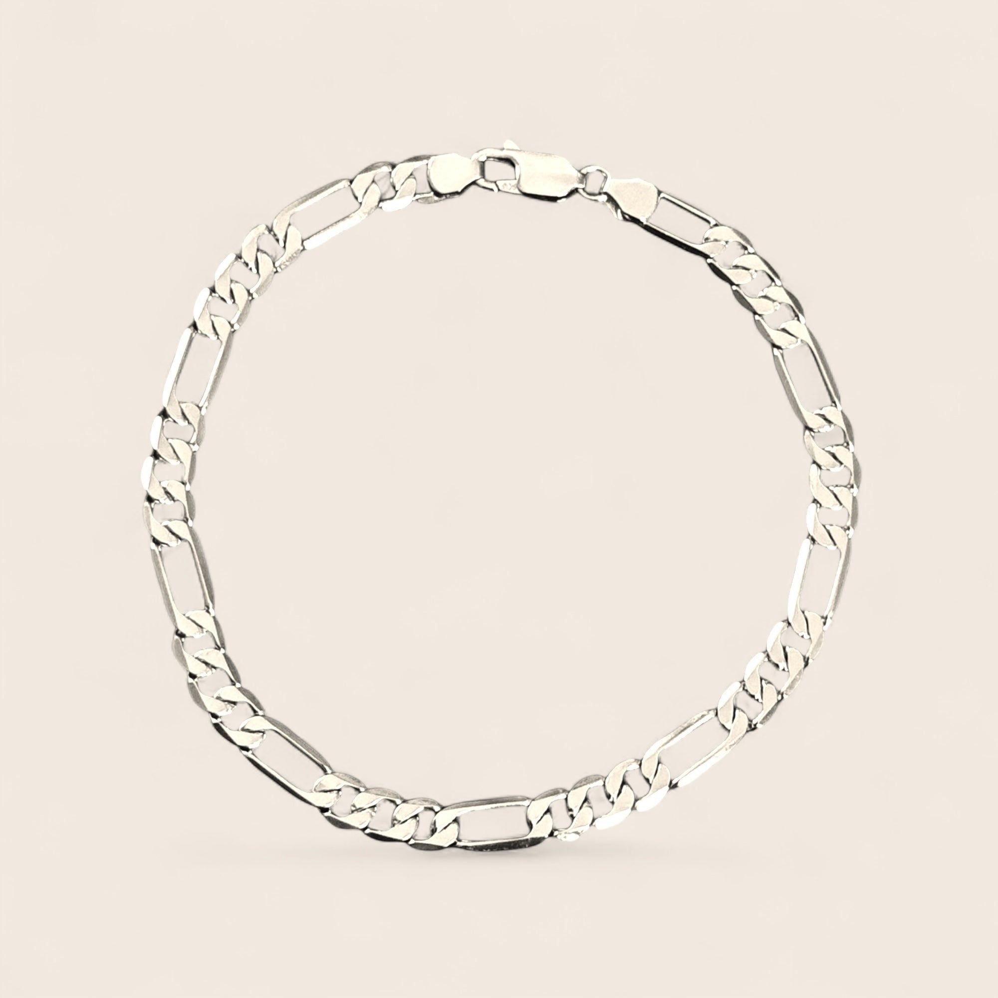 Men's Figaro Bracelet with Diamond Cut – 925 Silver, 18K Gold Plated, Unisex