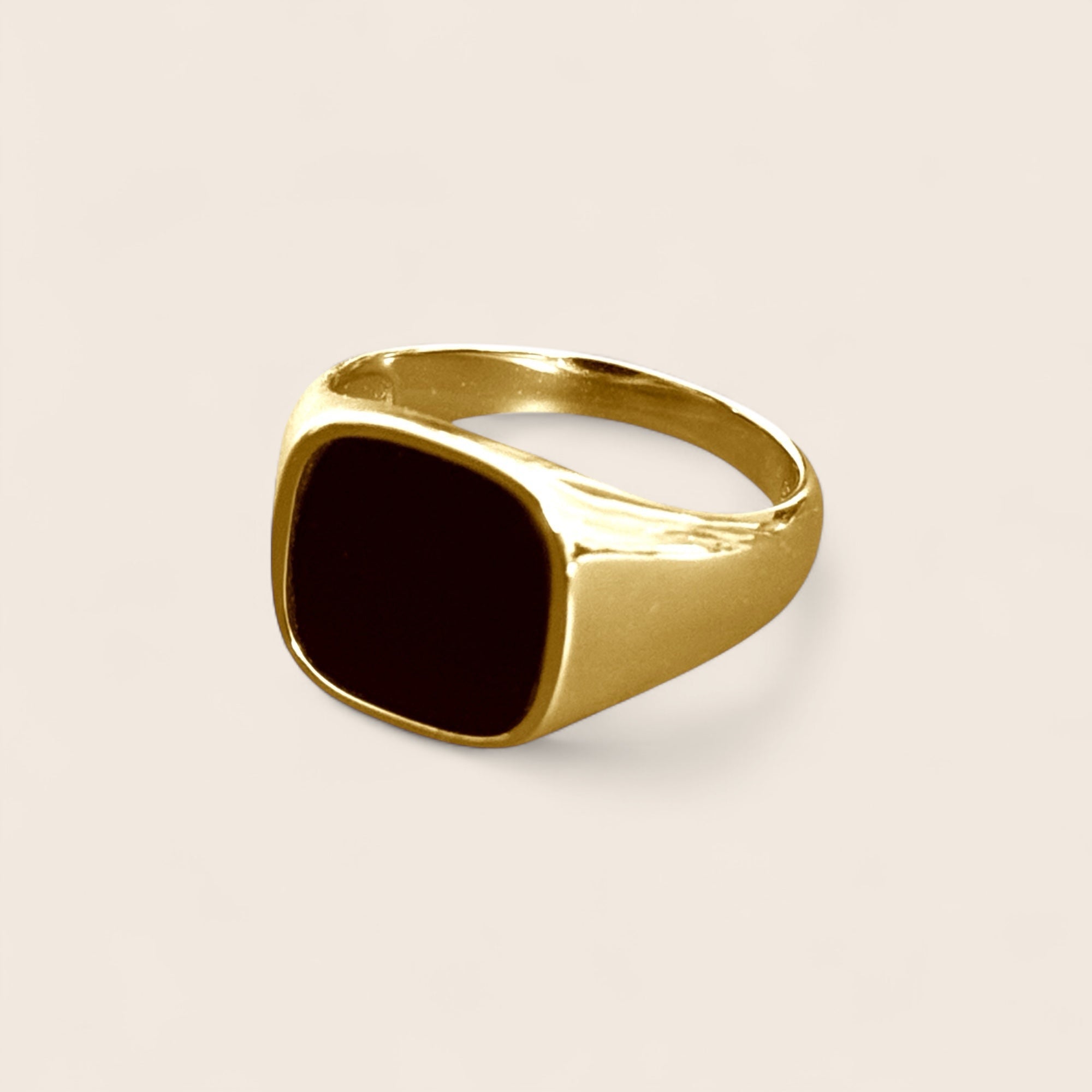 Men's - Solid men's ring with black Agathe stone – 925 silver, 18K gold-plated, unisex