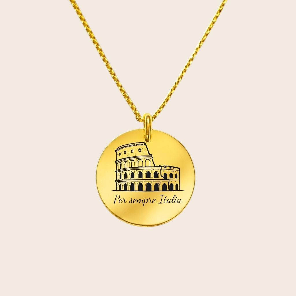 Homeland Jewelry – Colosseum pendant with engraving “Per Sempre Italia” – a symbol of solidarity with Italy – 925 silver &amp; 18K gold-plated