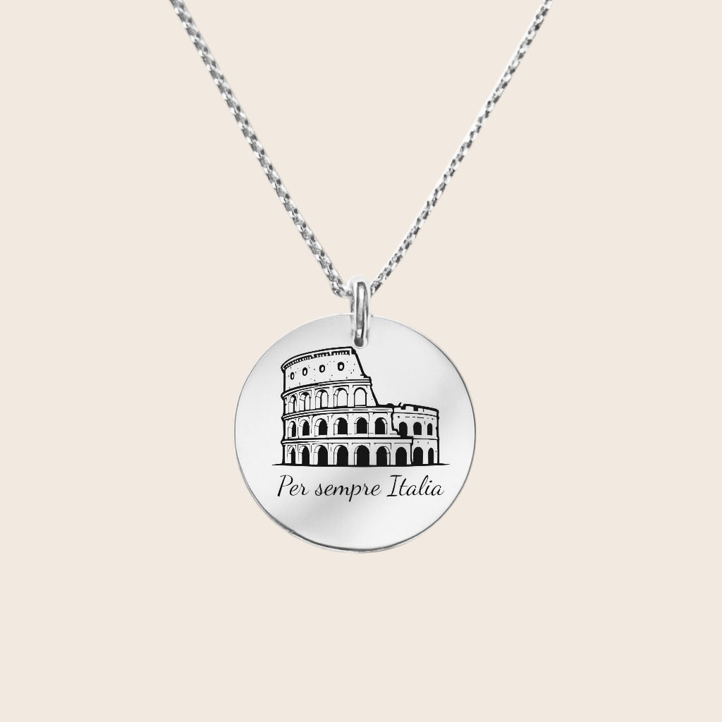 Heimat Schmuck – Kolosseum Anhänger mit Gravur „Per Sempre Italia“ – Zeichen der Verbundenheit mit Italien – 925 Silber & 18K Vergoldet