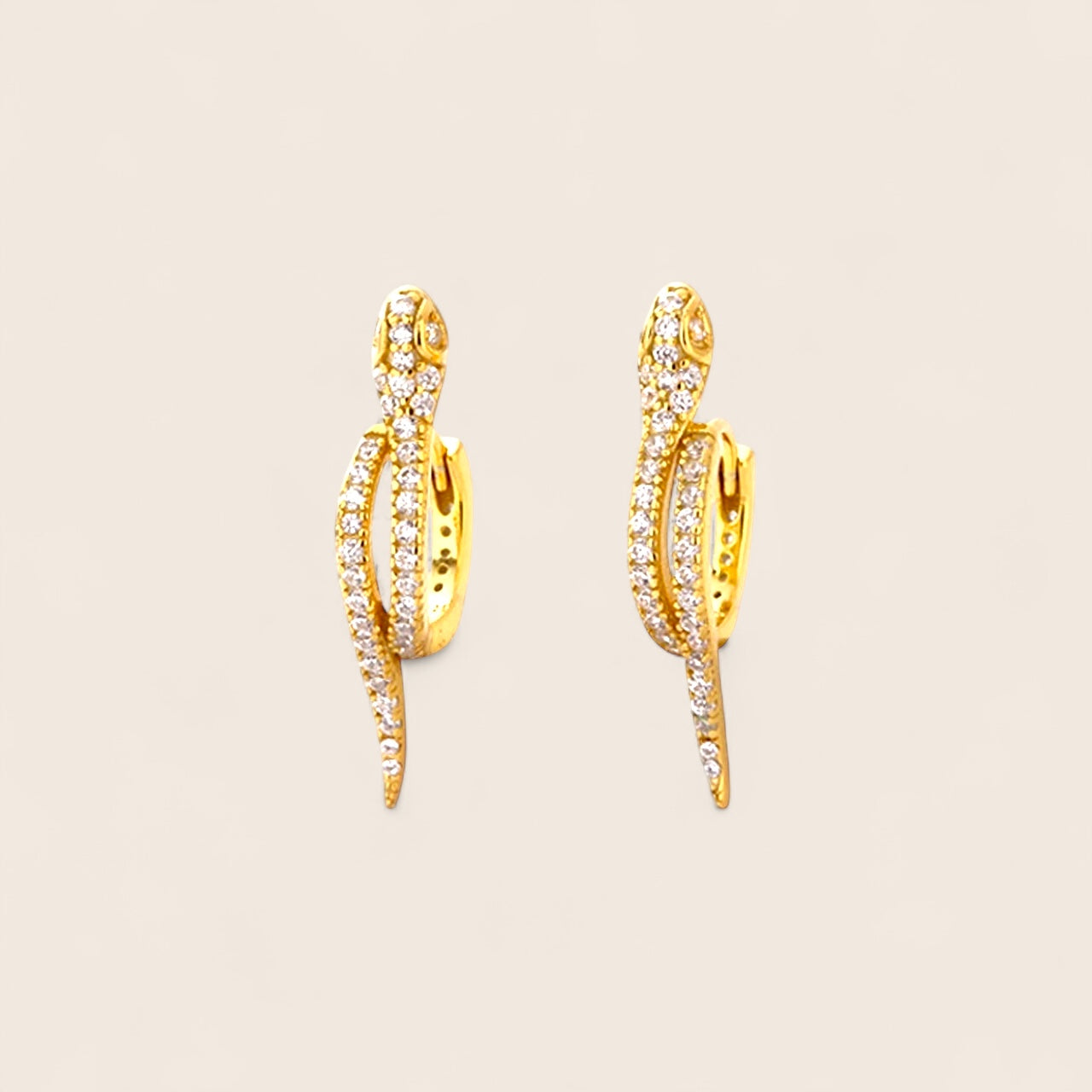 Snake earrings with sparkling zirconias – earrings made of 925 silver 14K gold-plated