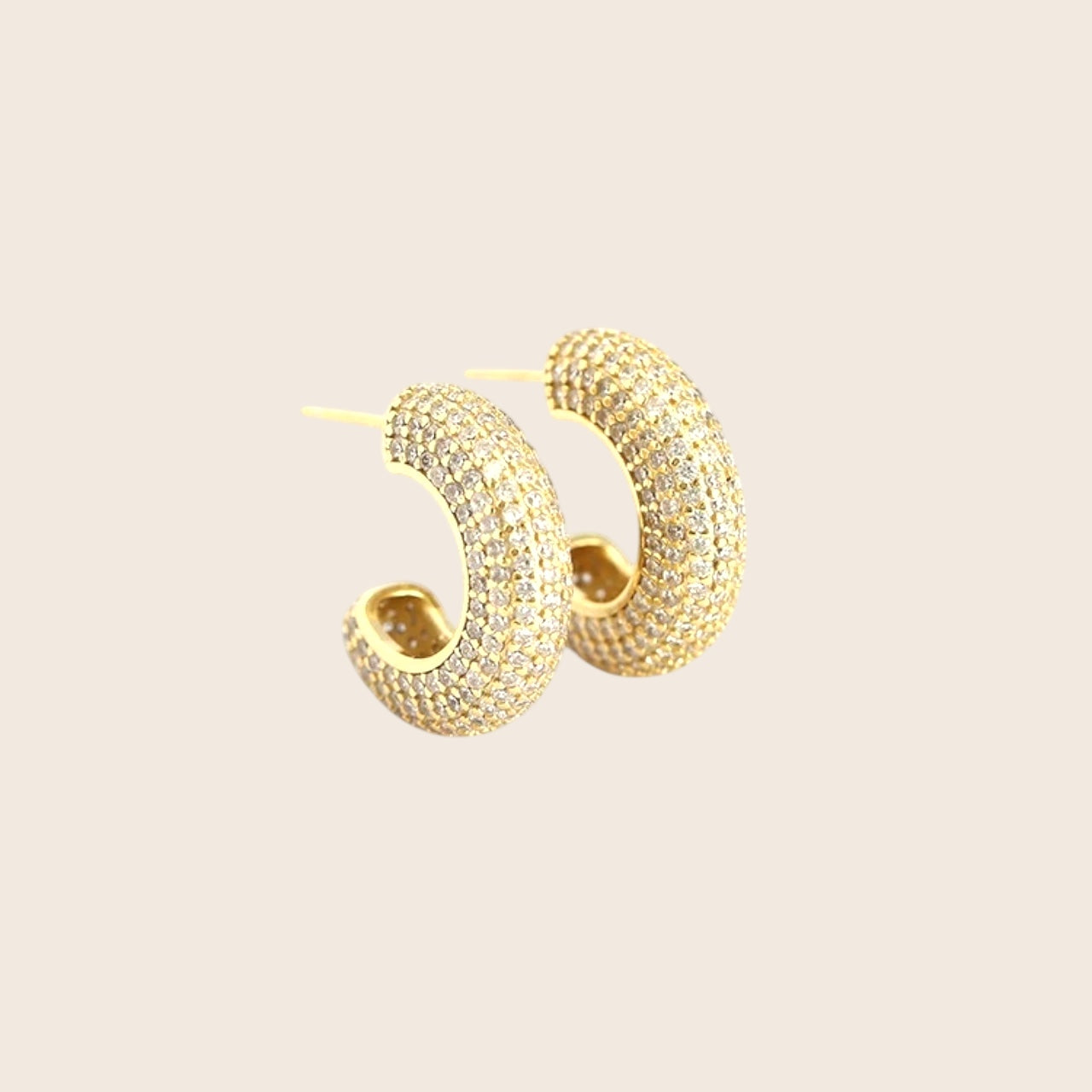 Round diamond inlay hoop earrings – radiant earrings made of 925 silver 14K gold-plated