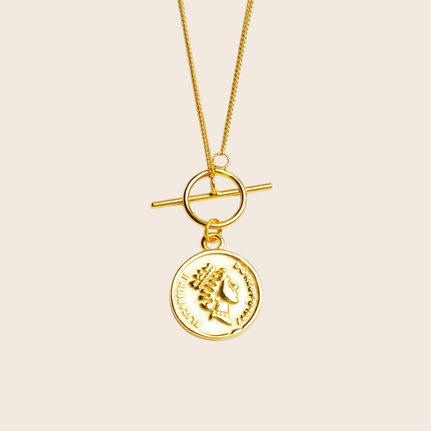 Queen Elizabeth II coin necklace made of 925 silver 18K gold plated