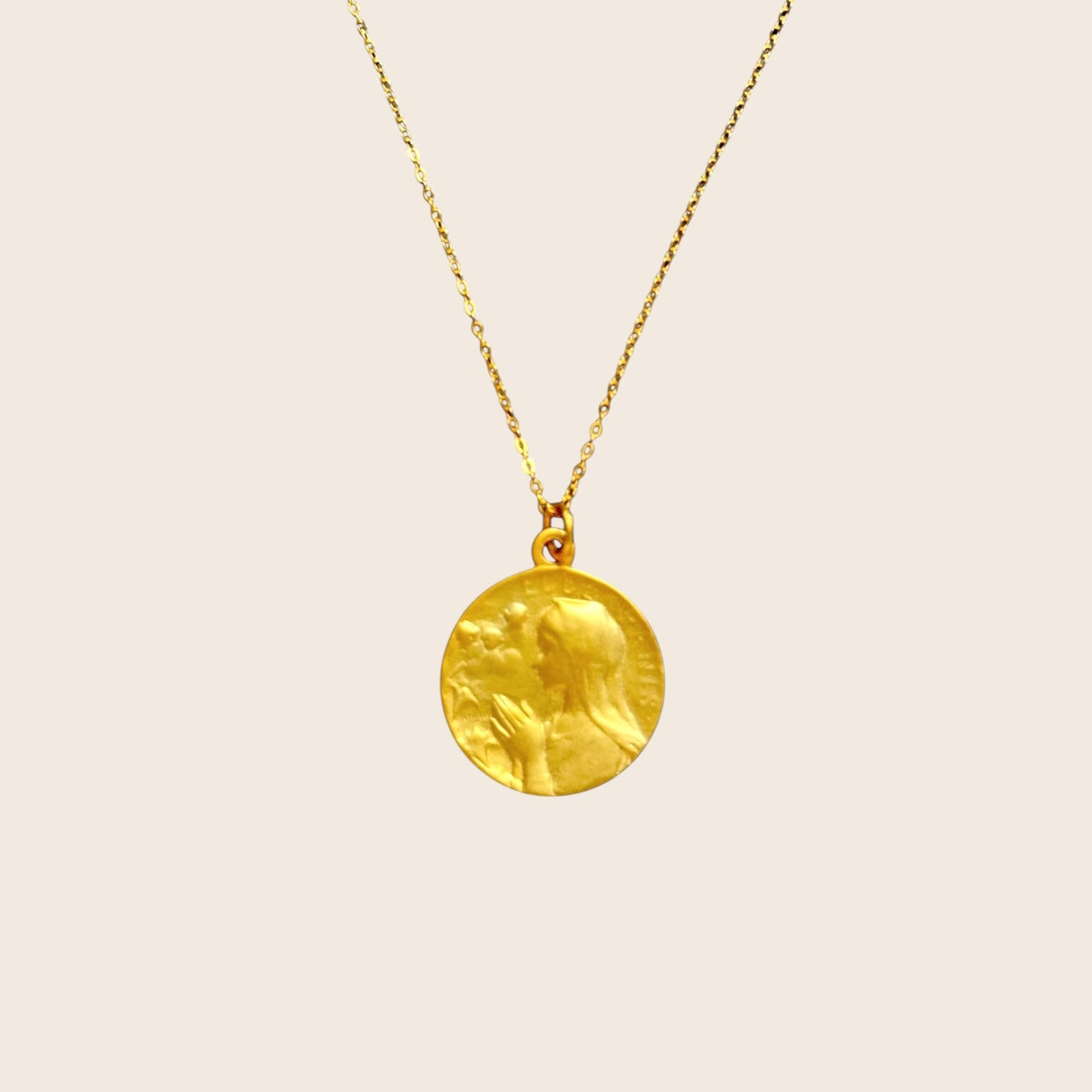 Wish-fulfiller - Lucky Charm - Manifestation Praying Woman "Ecce Panis" two-sided necklace 925 silver gold-plated