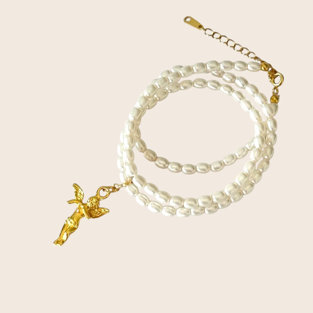Schutzengel – verspielte Perlenkette aus 925 Silber 18K vergoldet