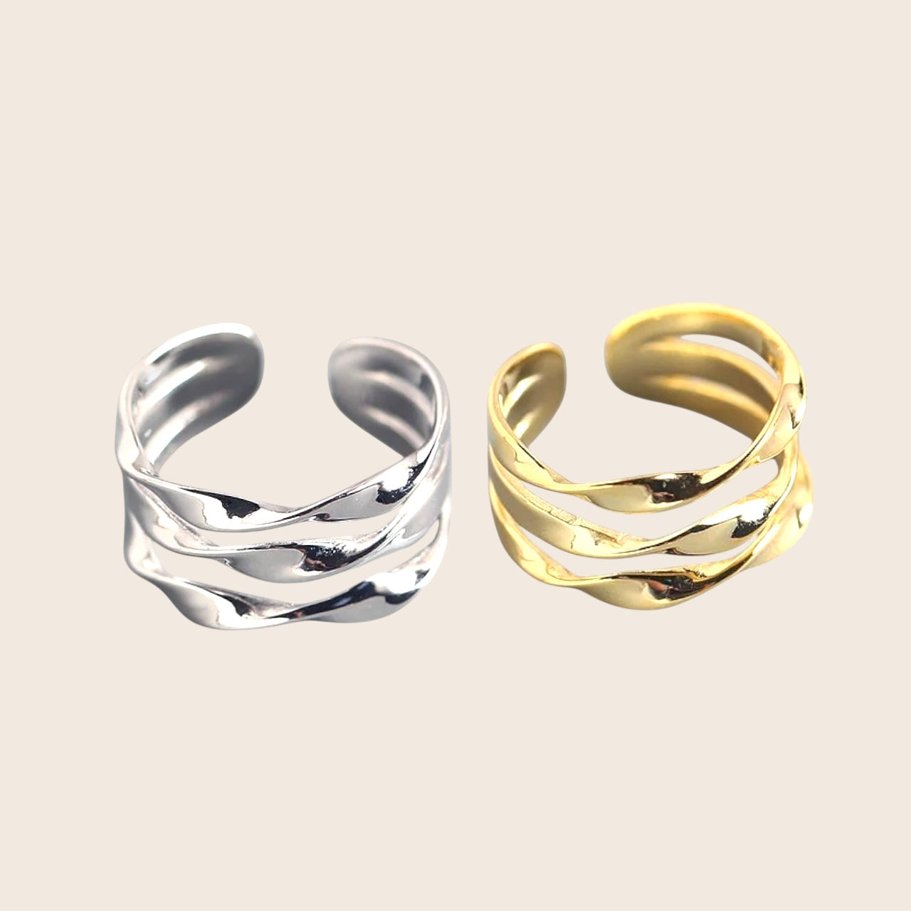 Wave ring – made of 925 silver 18K gold-plated