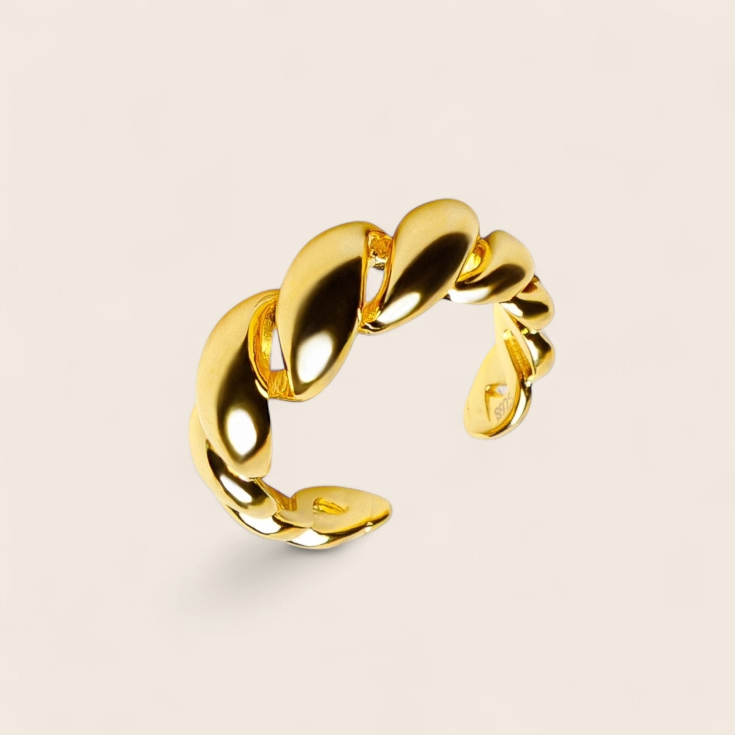 Chunky Twist – solid croissant ring 925 silver 18K gold-plated