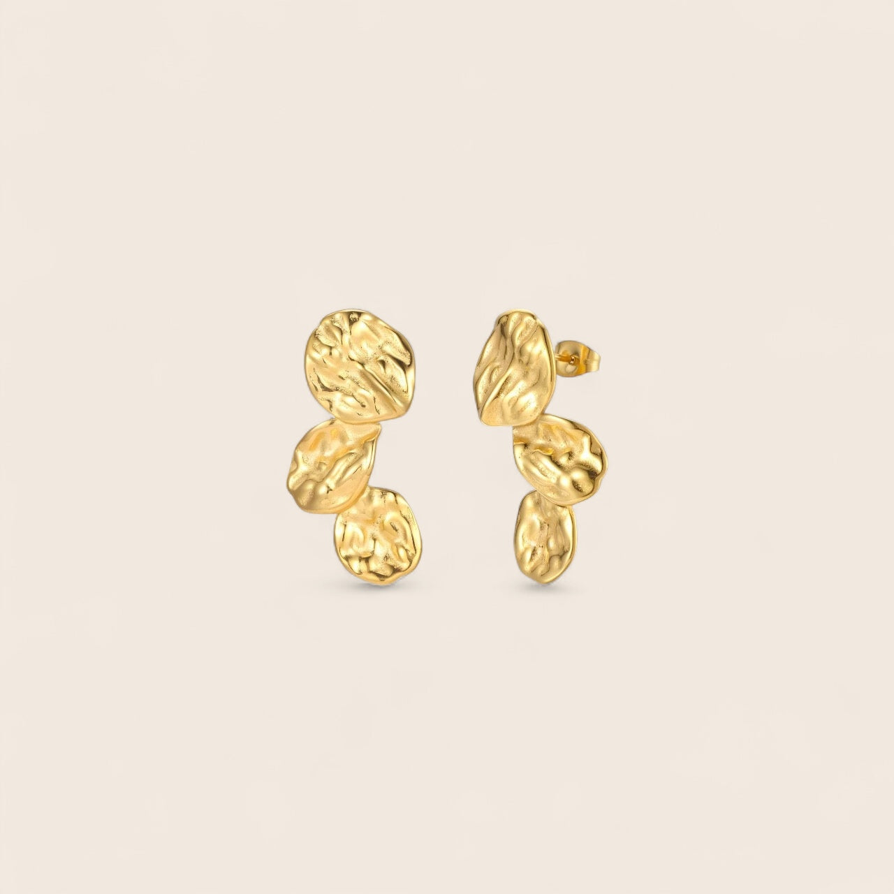 Asymmetrical Textured Leaves Chandelier Stud Earrings – 18K Gold Plated Stainless Steel