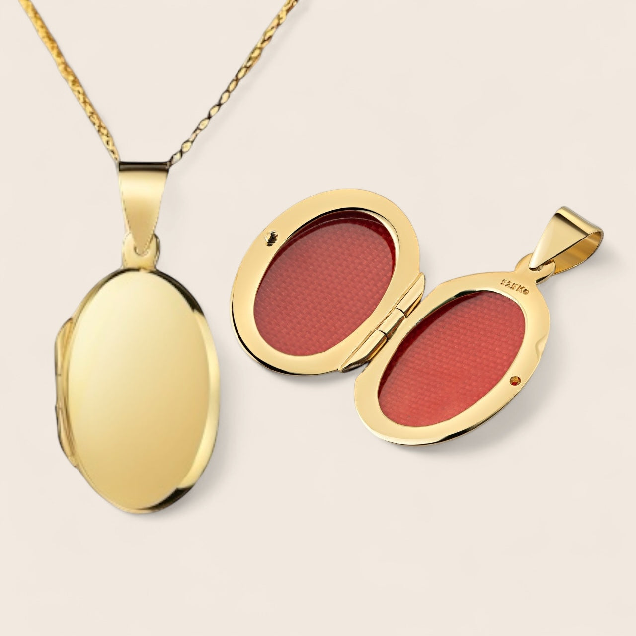 Elegant oval medallion with necklace made of 925 Sterling silver 18K gold-plated