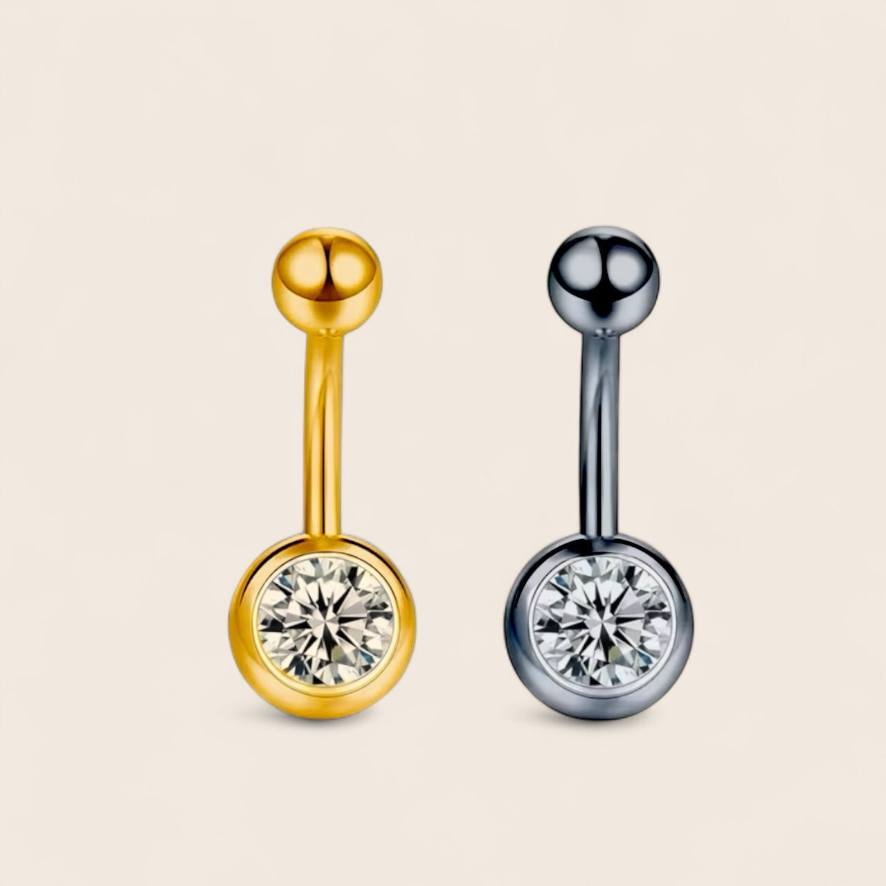 Round belly button piercing made of titanium with clear zirconia