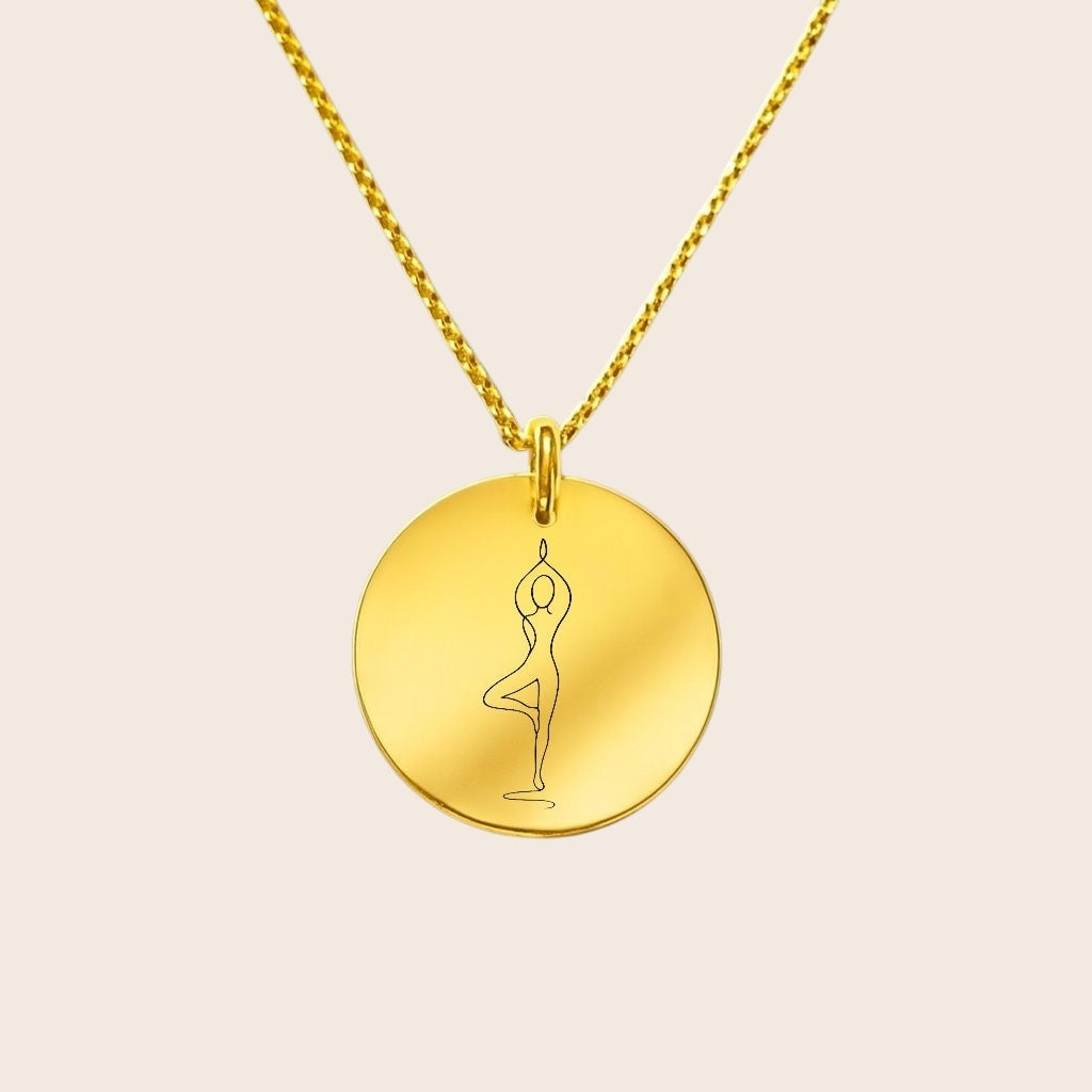 Personalized necklace – round engraved pendant – Yoga Pose – made of 925 silver or silver-plated