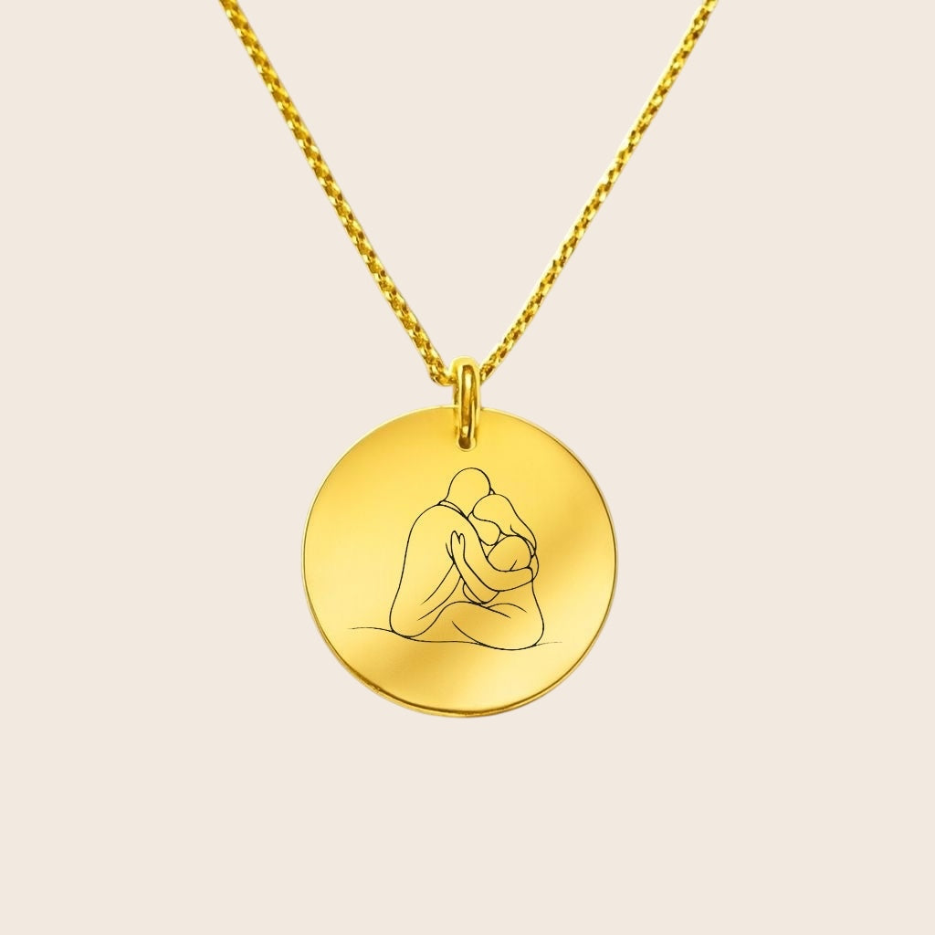 Personalized necklace – round engraved pendant – Eternal Embrace – made of 925 silver or silver-plated