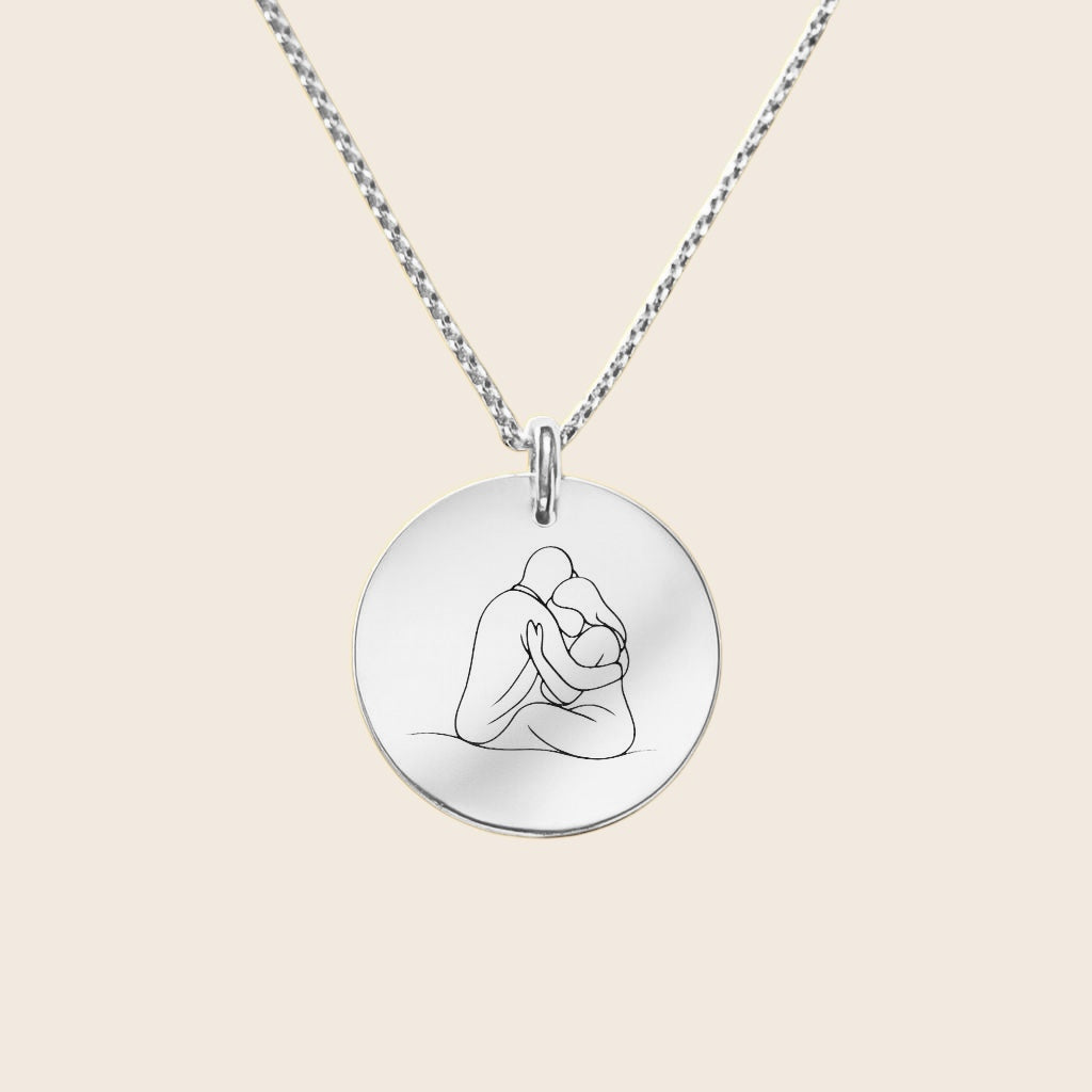 Personalized necklace – round engraved pendant – Eternal Embrace – made of 925 silver or silver-plated