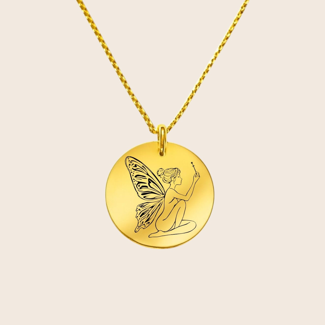 Personalized necklace – round engraved pendant – little fairy “she was a fairy” – made of 925 silver or silver-plated
