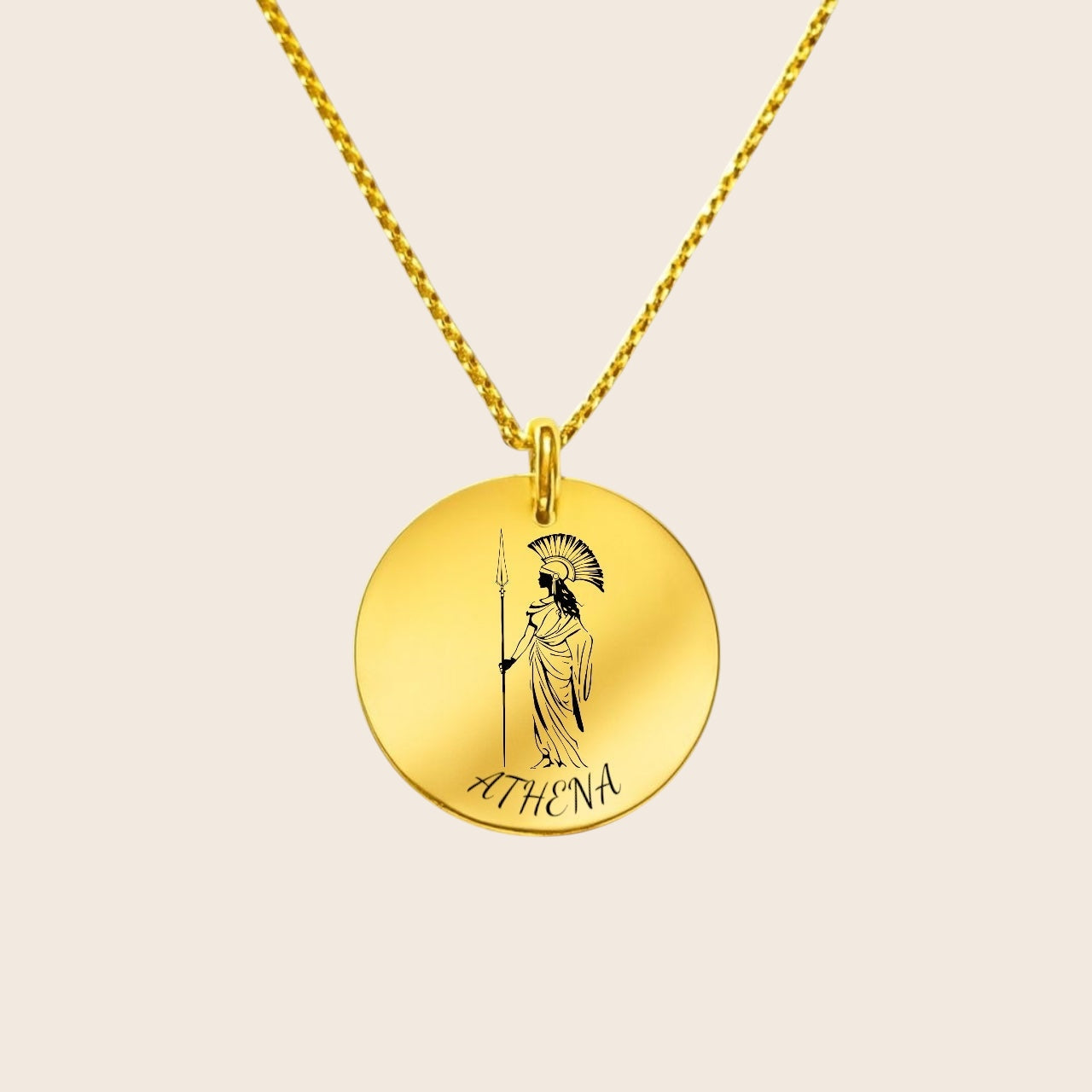 Personalized necklace – round engraved pendant – Goddess of Wisdom Athena – made of 925 silver or silver-plated
