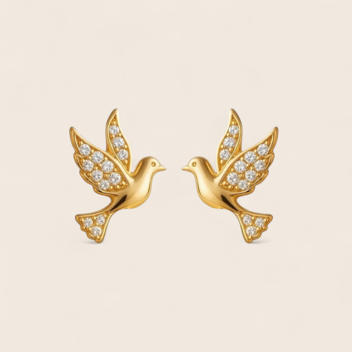 Freedom Dove Stud Earrings - Doves with Zirconia Stones Earrings made of 925 Silver 18K Gold Plated