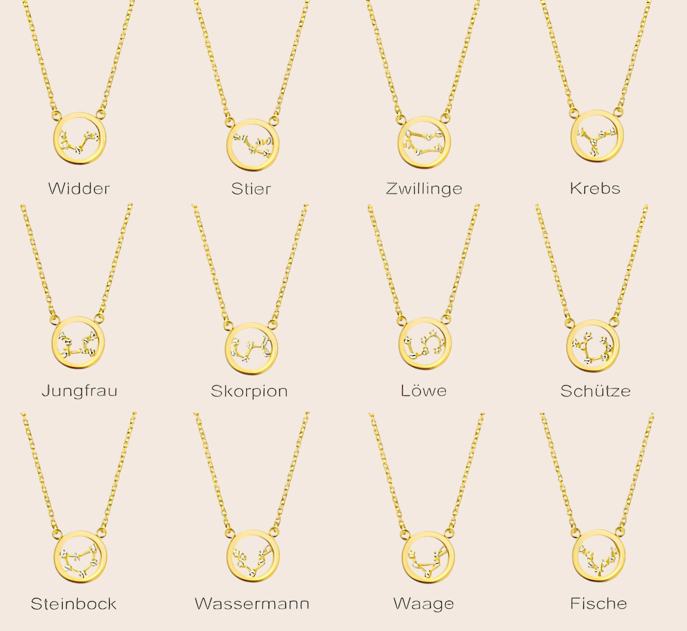 Zodiac sign necklace with zirconia – made of 925 silver or 18k gold-plated silver