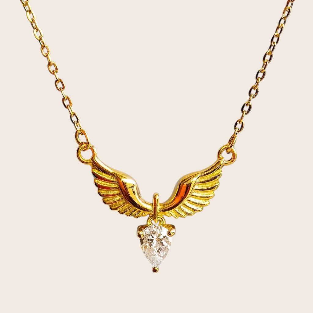 Wing necklace with zirconia – 925 silver 14K gold-plated