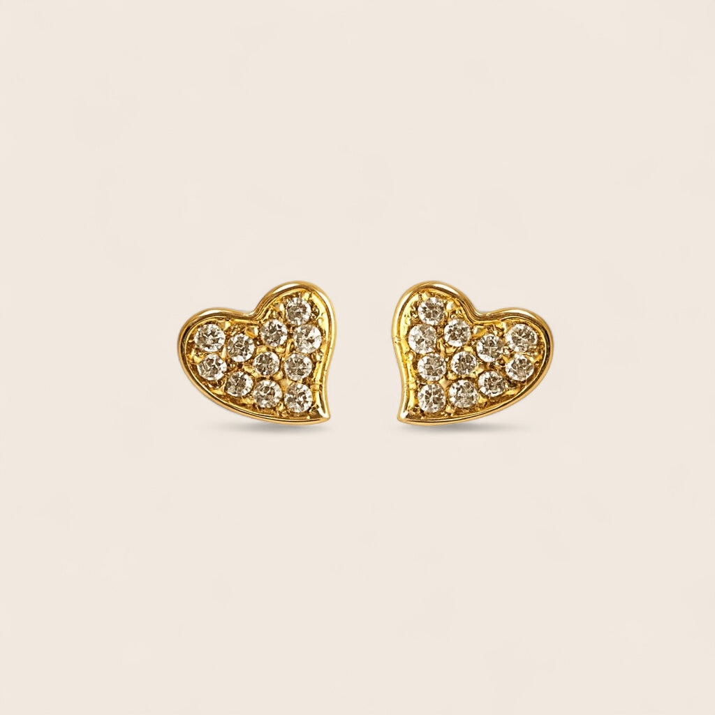 Dainty heart-shaped stud earrings with zirconia – Minimalist earrings made of 925 silver 14K gold-plated
