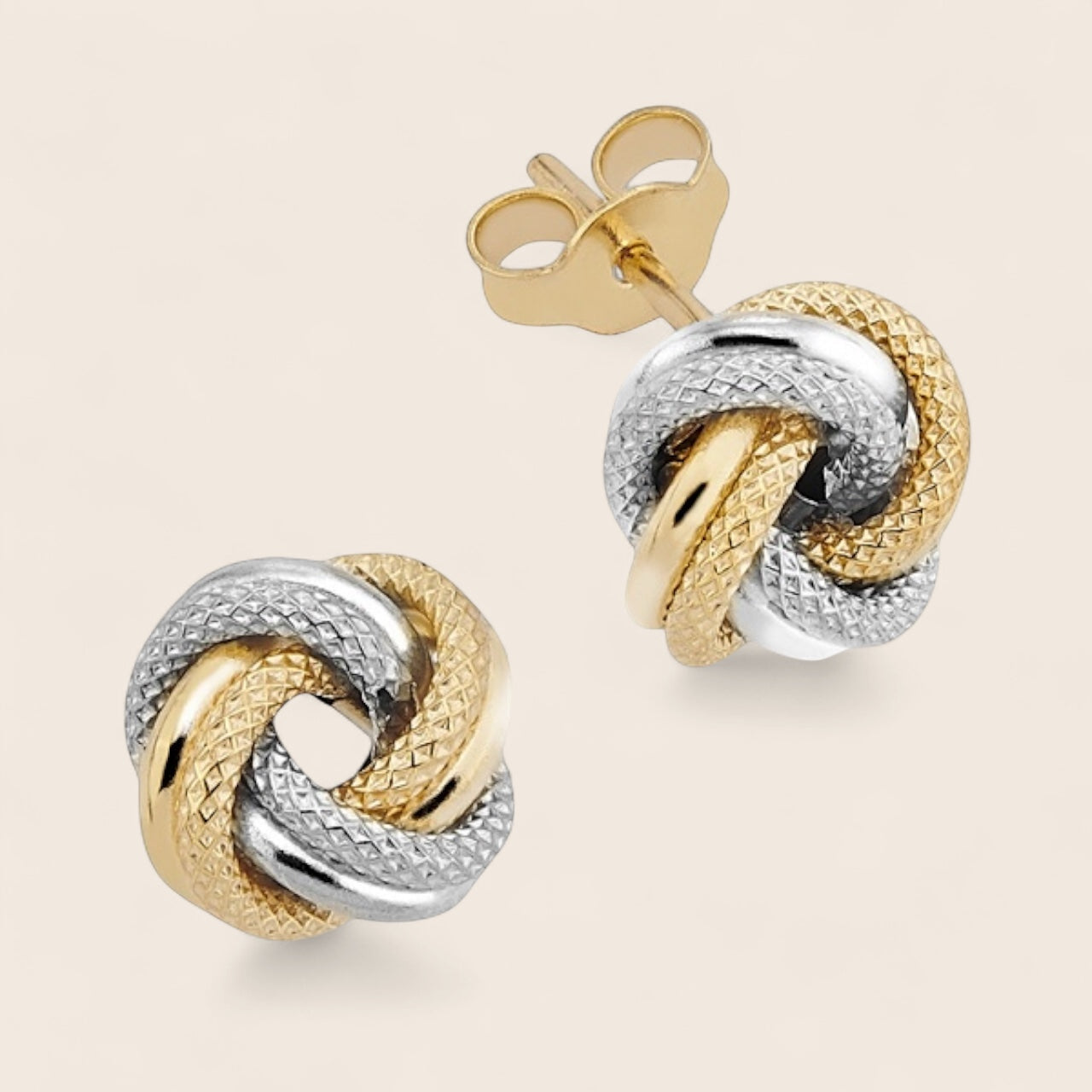 585 gold bicolor knot stud earrings Ø 9mm