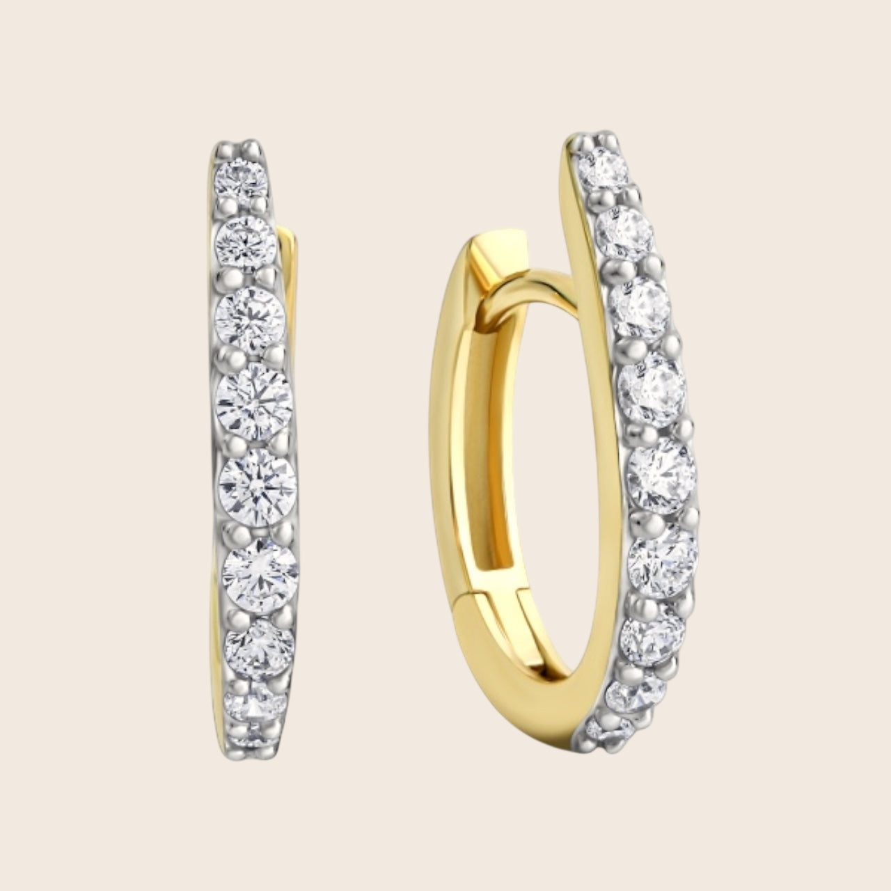 333 gold folding hoop earrings 13x16mm partially matt with 18 zirconia trendy huggie earrings
