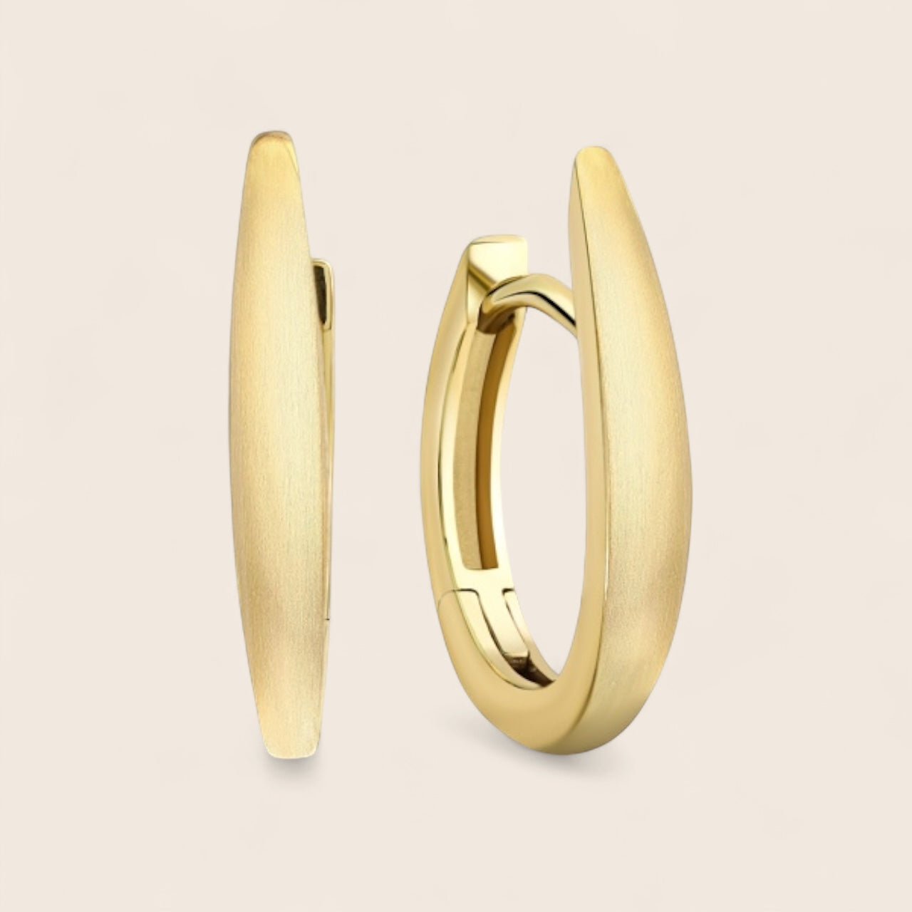 333 gold folding hoop earrings 13x16mm partially matt - trendy huggie earrings