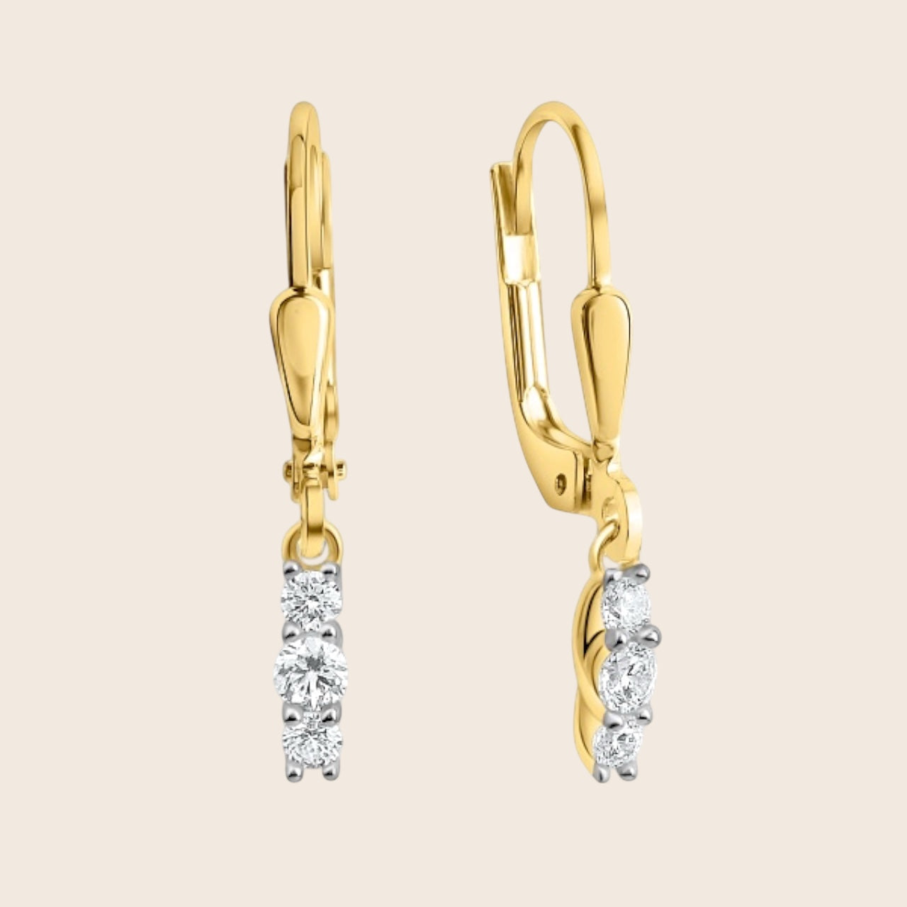 333 gold earrings with 6 zirconia - drop design earrings