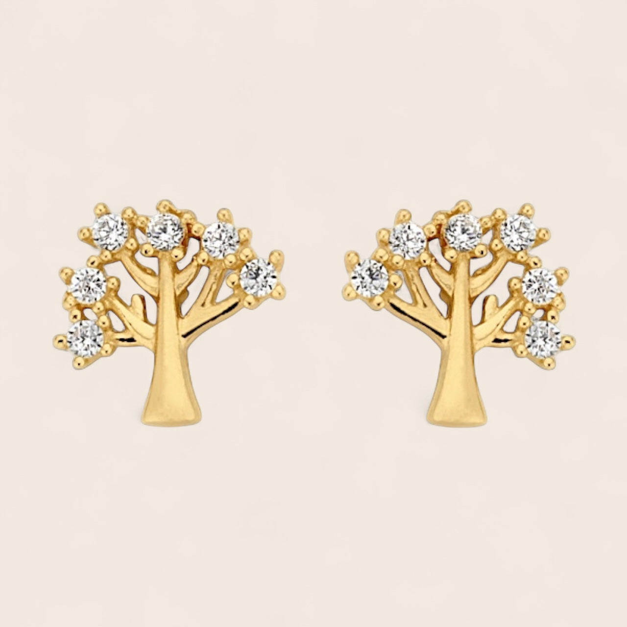585 gold tree of life stud earrings with 12 zirconia - creative earrings